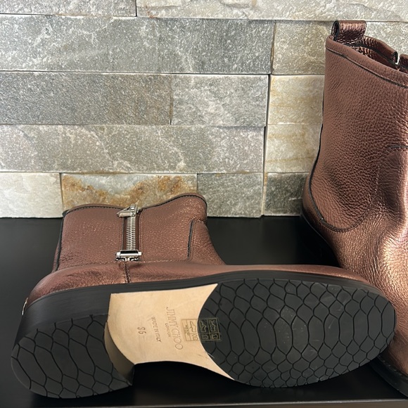 JIMMY CHOO Dondo Rosewood Grainy Calf Leather Biker Boots - Picture 12 of 12